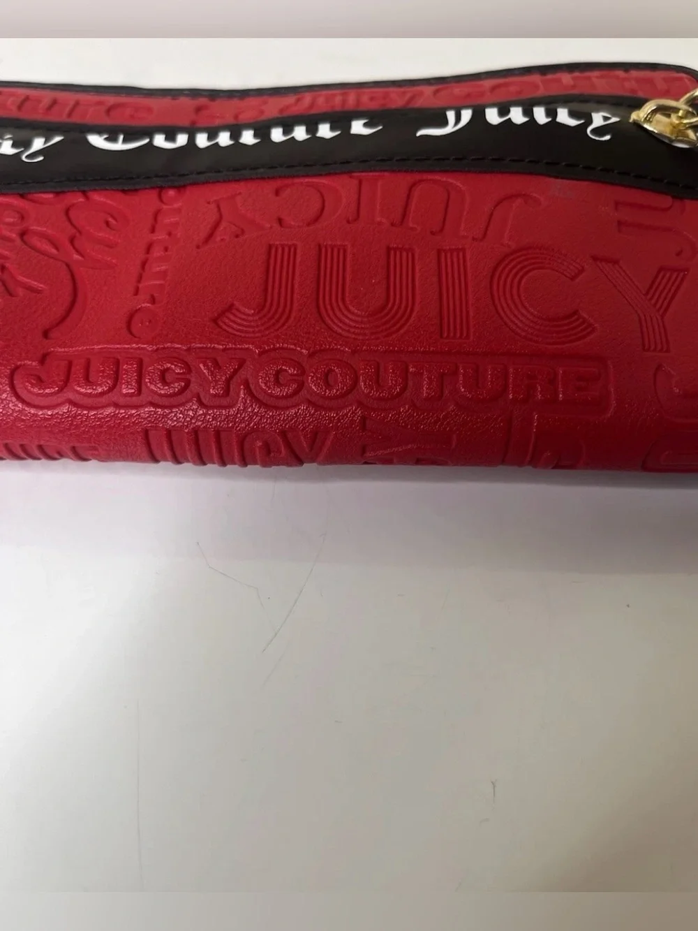 Juicy Couture Red Embossed Zip-Around Wallet with Black Logo Band NWOT